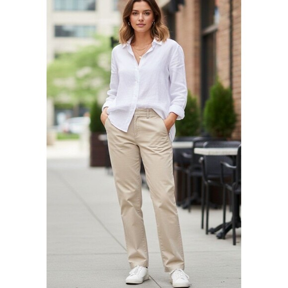 Tommy Hilfiger Size 8 Chino Khaki Pants Cotton Straight Leg Beige Casual Chic - Picture 1 of 10